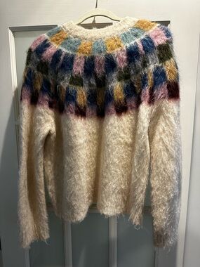 Madewell Cream Mohair-Blend Crewneck with Multicolor Yoke